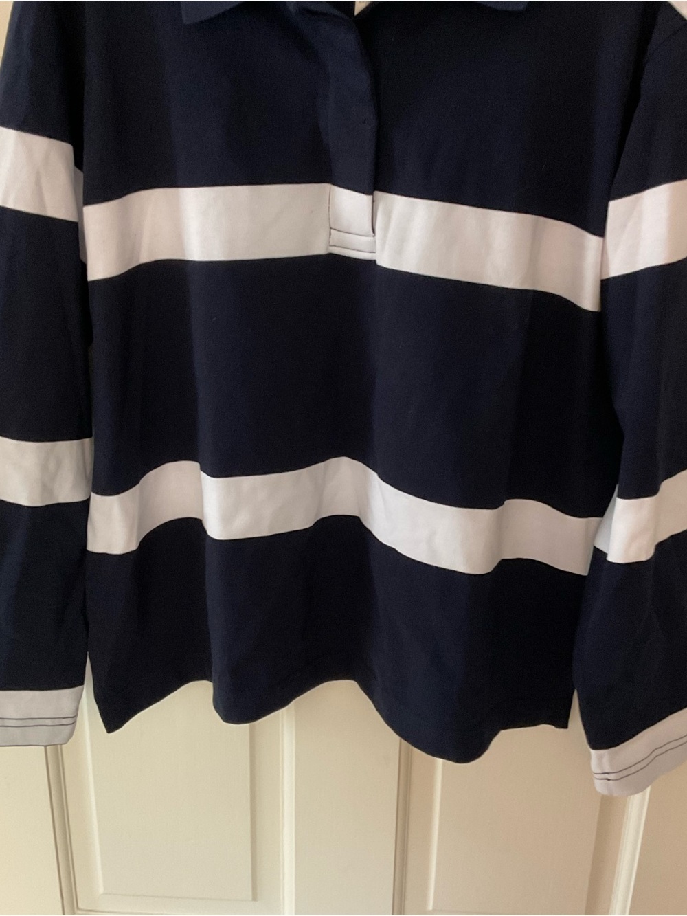 Madewell Rugby Polo Shirt Navy Blue White Stripe Women’s M NWT Preppy Heritage - Picture 6 of 9